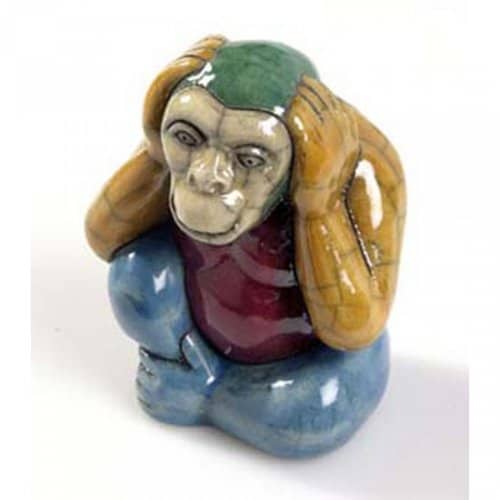 Set of 3 Raku Pottery Monkeys - Speak no evil, see no evil and hear no evil.