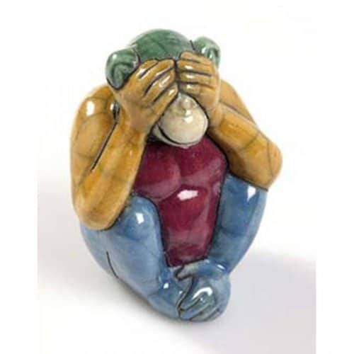 Set of 3 Raku Pottery Monkeys - Speak no evil, see no evil and hear no evil. - Image 2