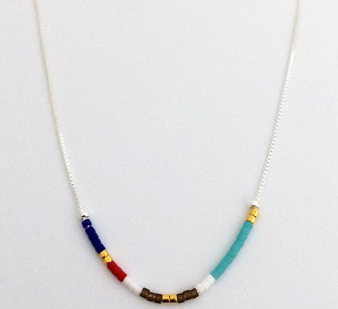 Sterling Silver Coloured Glass Beads Necklace