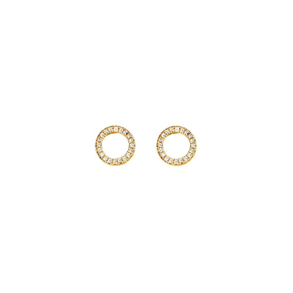 Gold Plated Sterling silver open circle CZ stud earrings