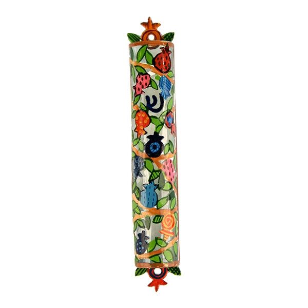Yair Emanuel Mezuzah - Hand Painted Laser Cut Pomegranates