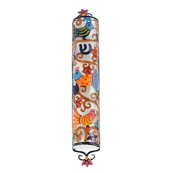Yair Emanuel Mezuzah - Hand Painted Laser Cut Birds