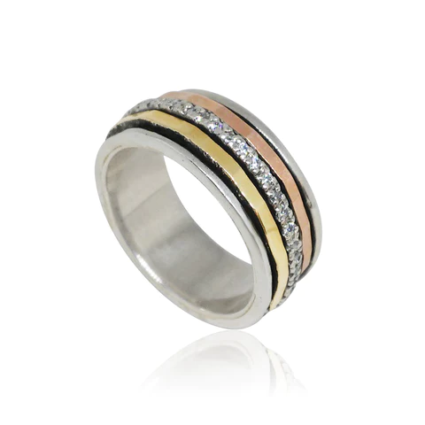 Handmade Israeli Sterling Silver, Cubic Zirconia, 9K Gold Ring