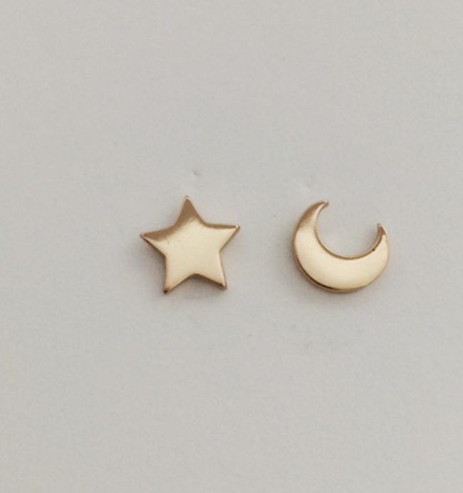 Sterling Silver Gold Plated Star and Moon Stud Earing