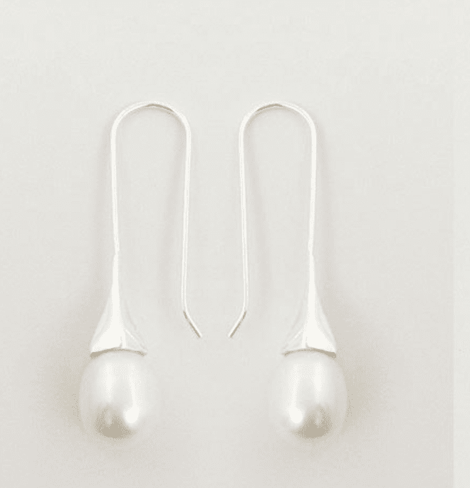 Sterling Silver Long Hook with Pearl Earring