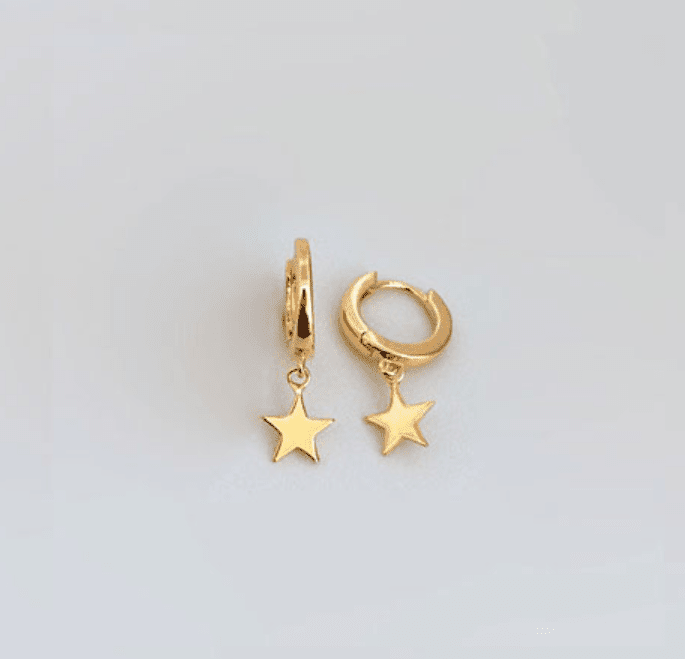 Sterling Silver and Gold Plated Hoop with Star Stud Earing