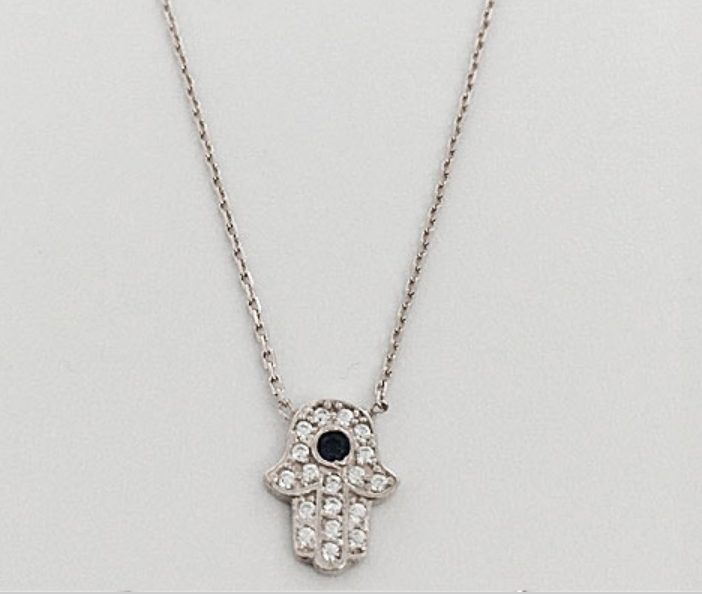 Sterling Silver Cubic Zirconia Hamsa Necklace