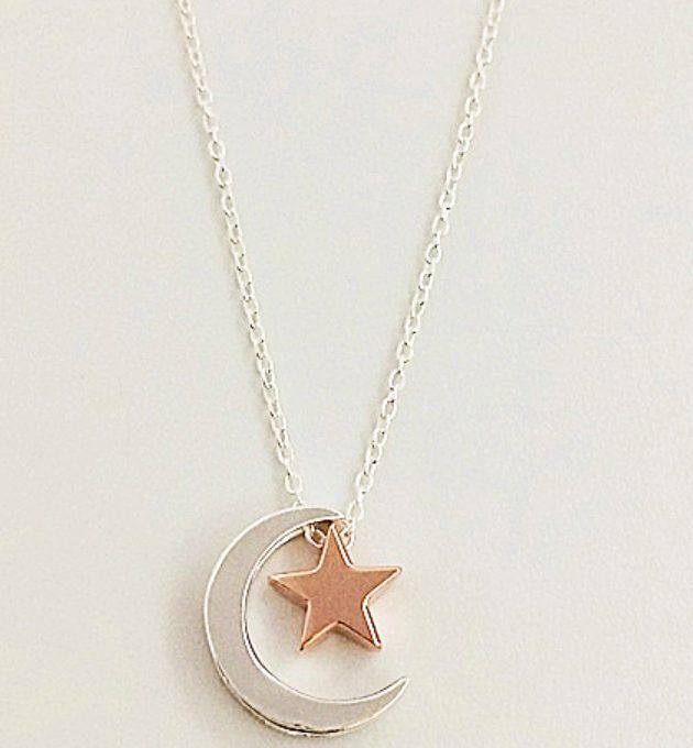 Sterling Silver moon with rose gold star necklace