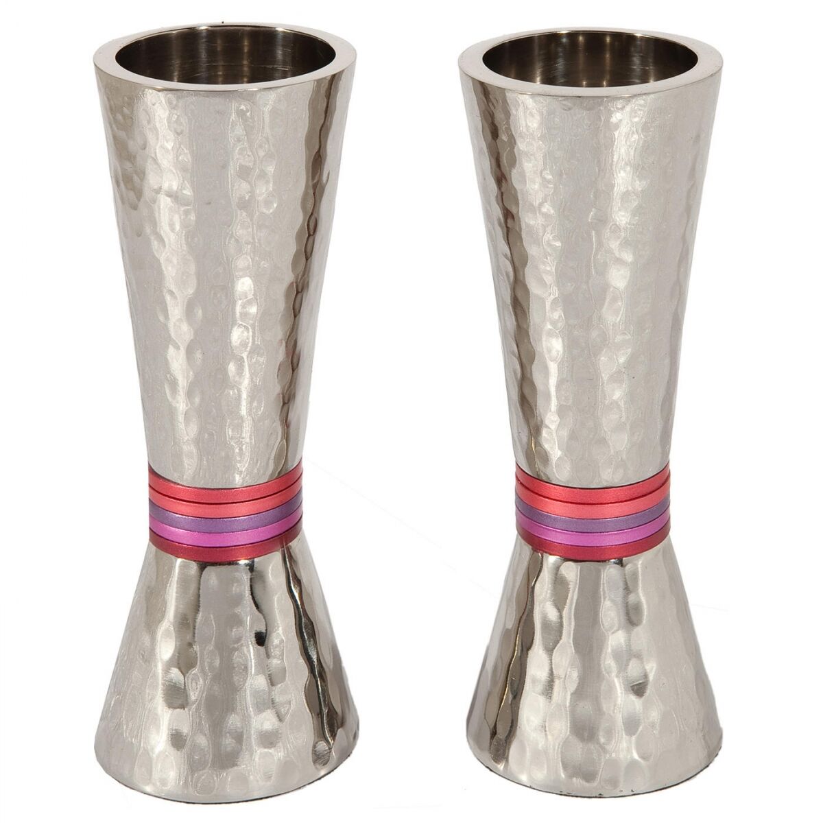 Yair Emanuel Candlesticks - Hammer Work + Rings Maroon